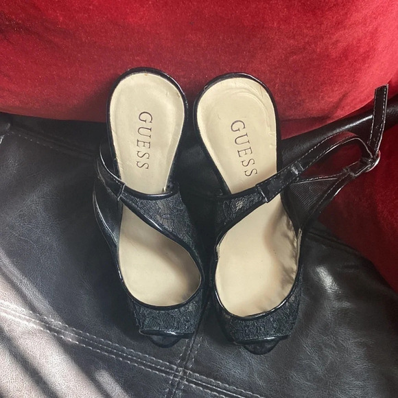 Guess fashion lace sheer black sling back heels 5.5 - Picture 3 of 8